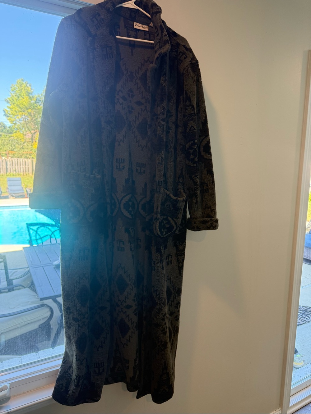 Chico's Black Patterned Long Open-Front Maxi Dress Coat